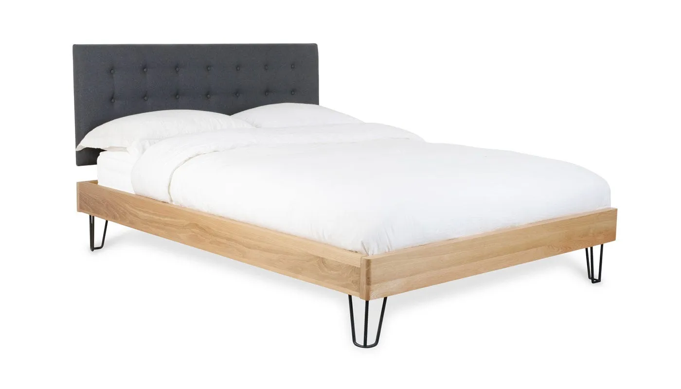 Heal's Brunel Bed Fabric Headboard Double Grey Oak