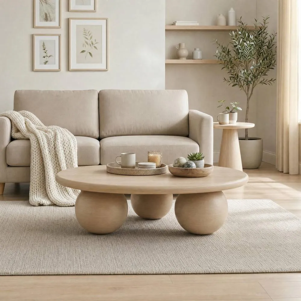 FurnitureboxUK Olympus Round Wood Sphere Leg Coffee Table in Light Brown 3