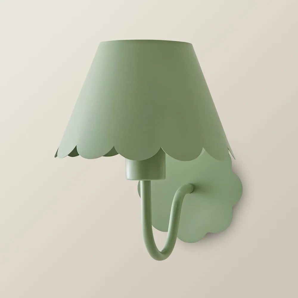 ValueLights Hattie Pair of Rechargeable Metal Scalloped Edge Wall Lights in Pale Green 4