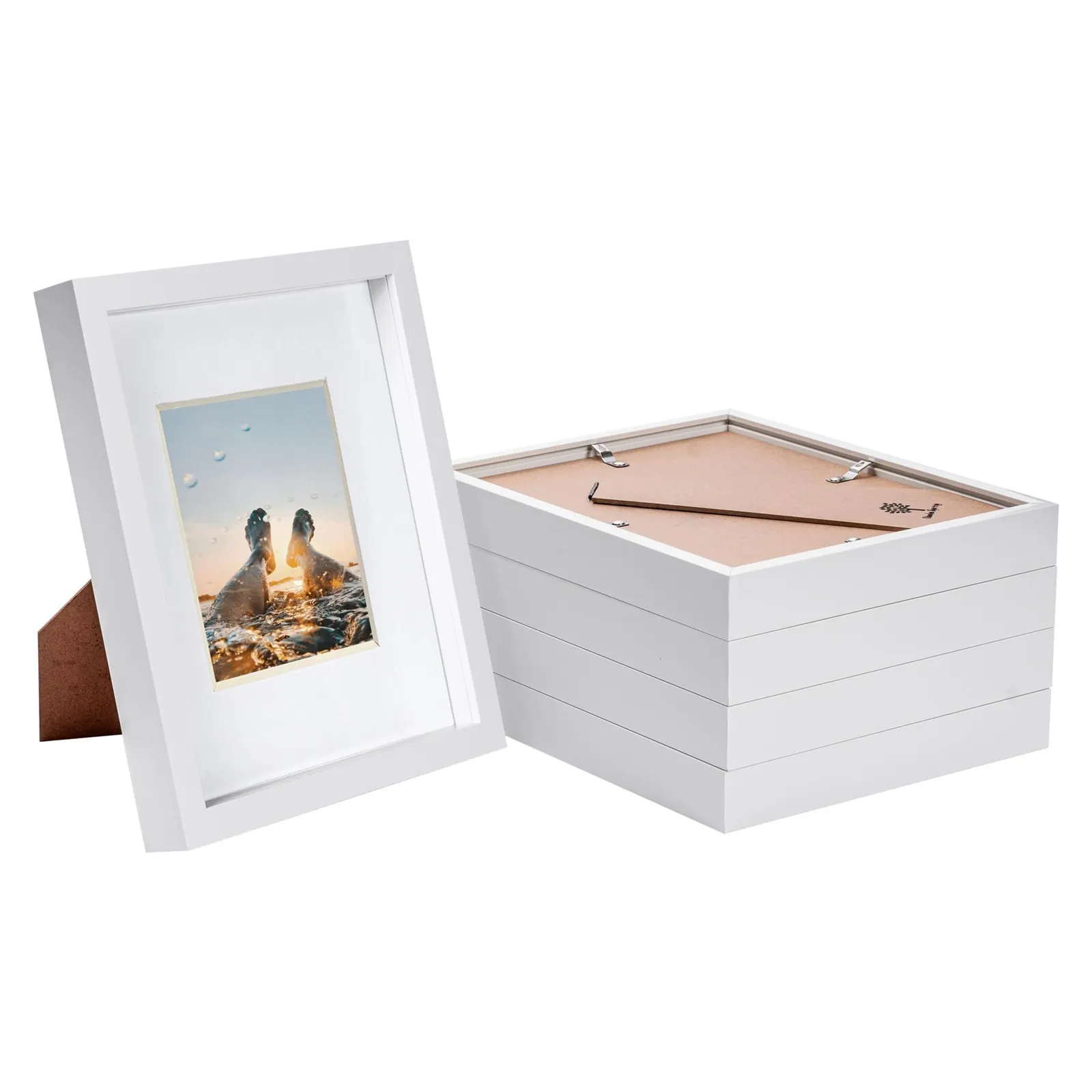 Nicola Spring 8x10" White 3D Box Photo Frames 4x6" - x5