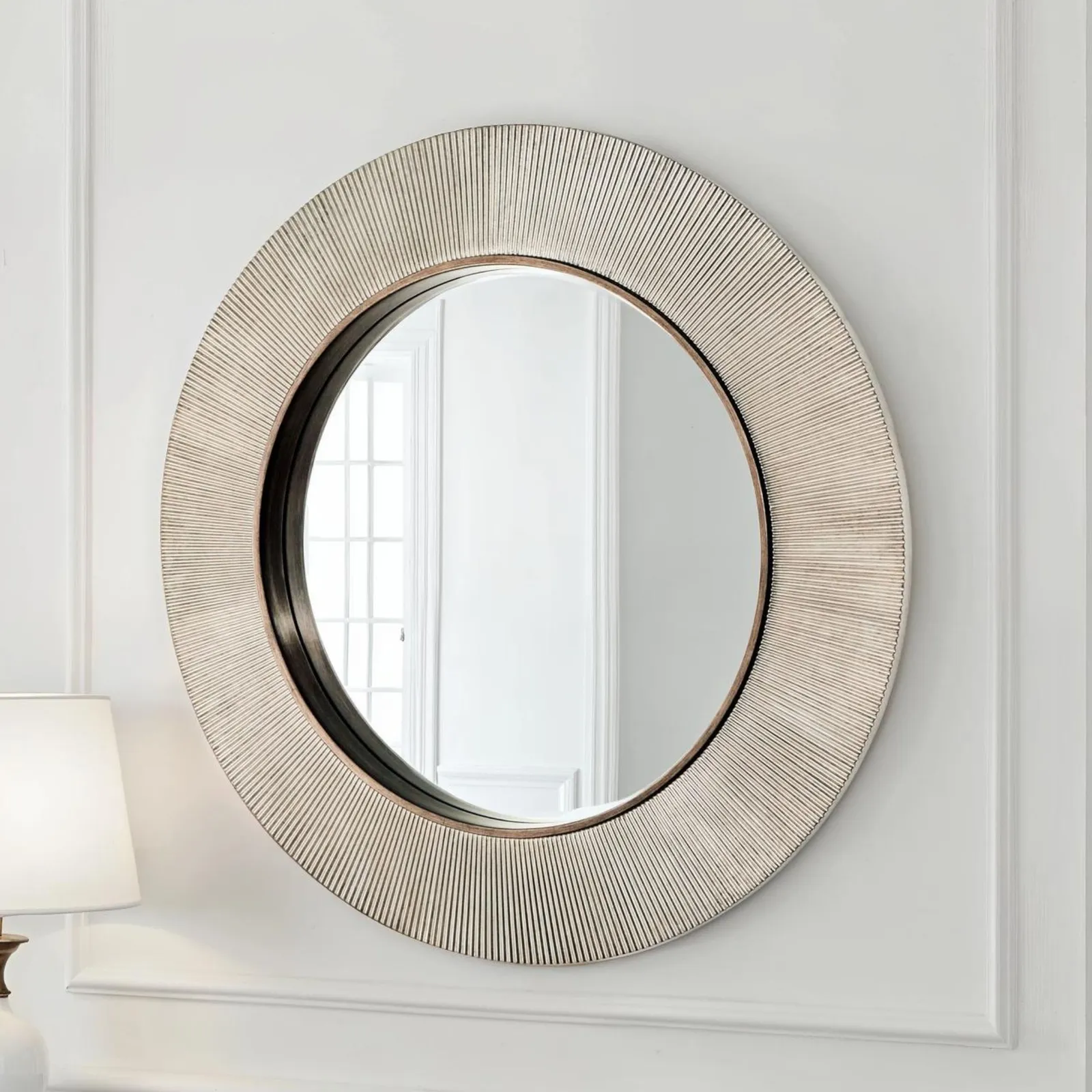 Yearn Mirrors Aubry Round Ribbed Silver Mirror in Metallic Silver 4