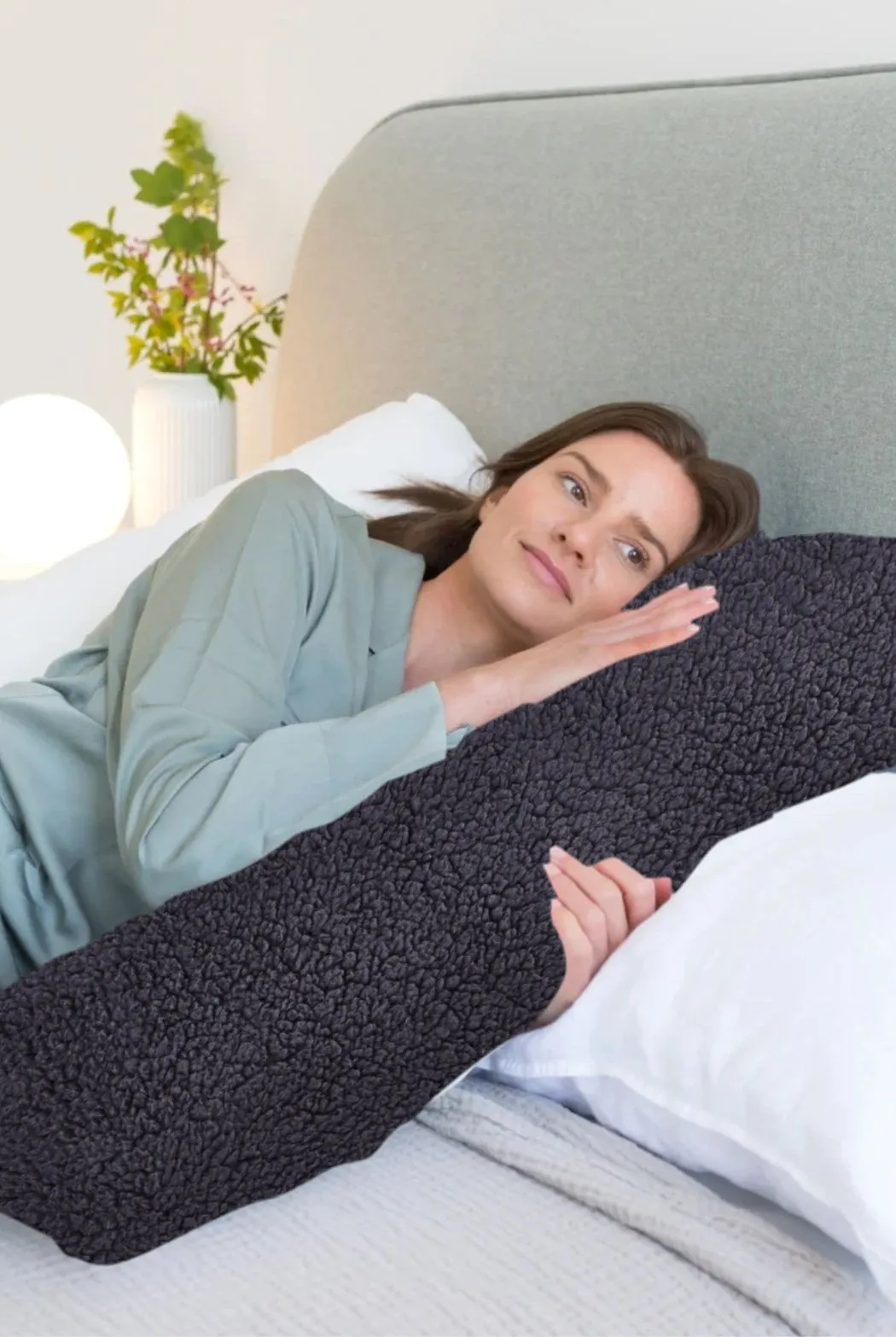 Ezysleep Teddy Fleece Heated Body Pillow in Grey