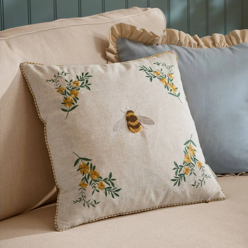 Wylder Ramble Bee Tufted Cushion in Light Beige
