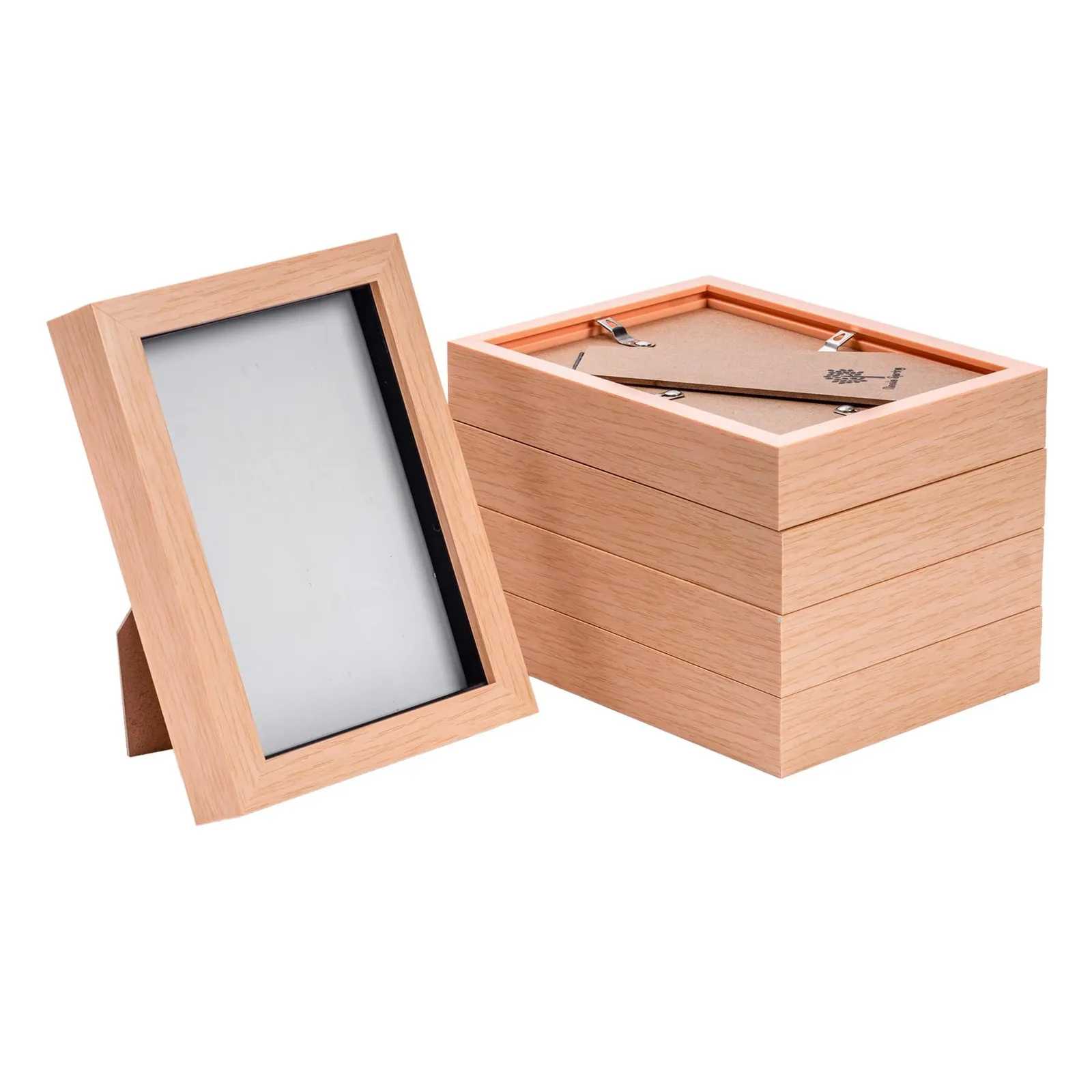 Nicola Spring 3D Box Photo Frames - 5 x 7" - Pack of 5 in Light Brown 1