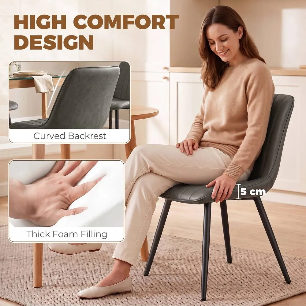 HOMCOM Faux Leather Upholstered Kitchen Chairs with Metal Legs, Grey 5