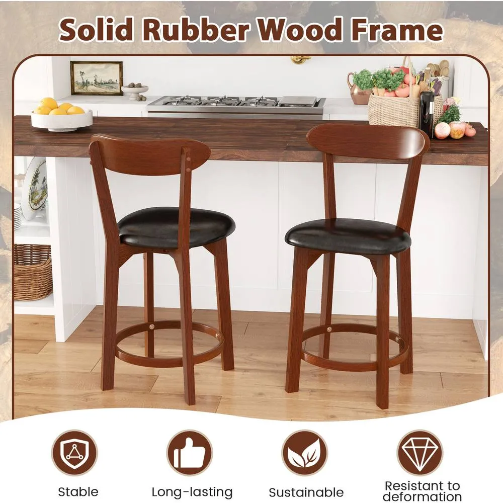 Costway Bar Stool Set of 2 60cm Barstools w/ Curved Backrest-Walnut in Brown 6