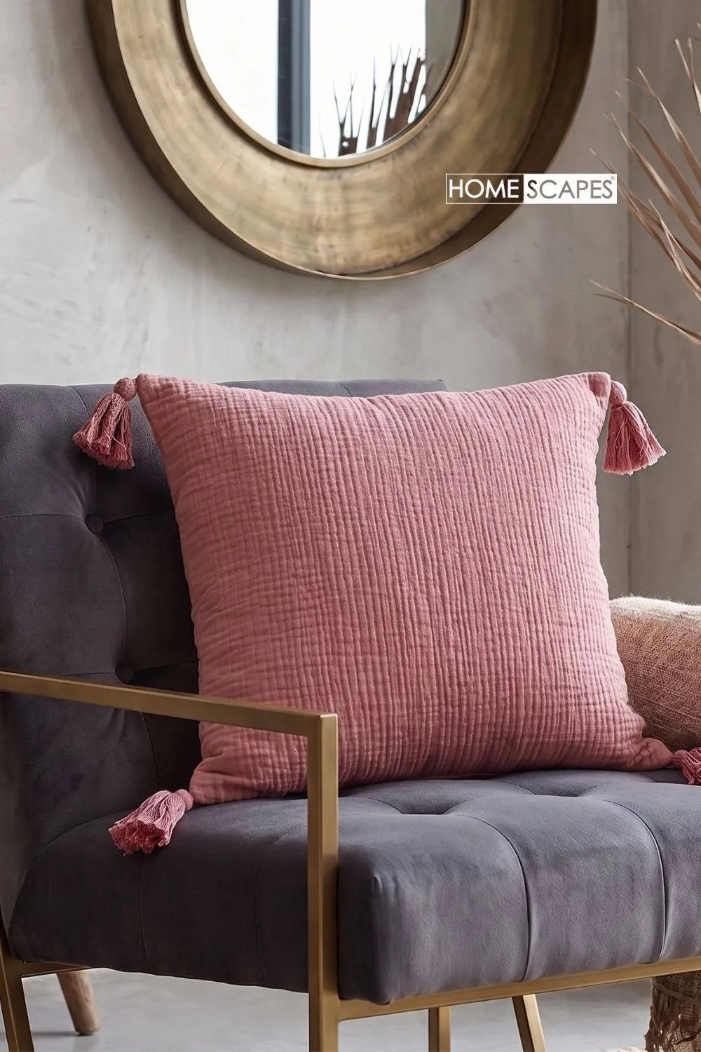 Homescapes Pure Handmade Cotton Muslin Cushion with Cover - 45 x 45 cm in Rose 2