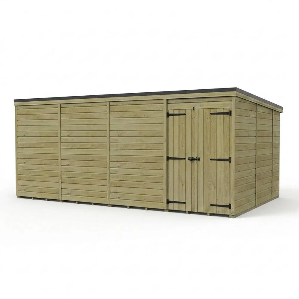 Buttercup Farm 16ft x 10ft Pent Garden Shed Double Door No Windows - Timber in Brown