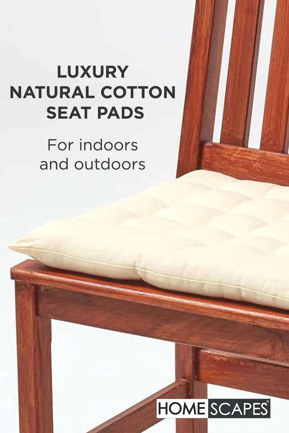 Homescapes 4 Pack Seat Pads Luxury 100% Cotton Indoor Outdoor Garden Cushion, 40cm in Cream 2