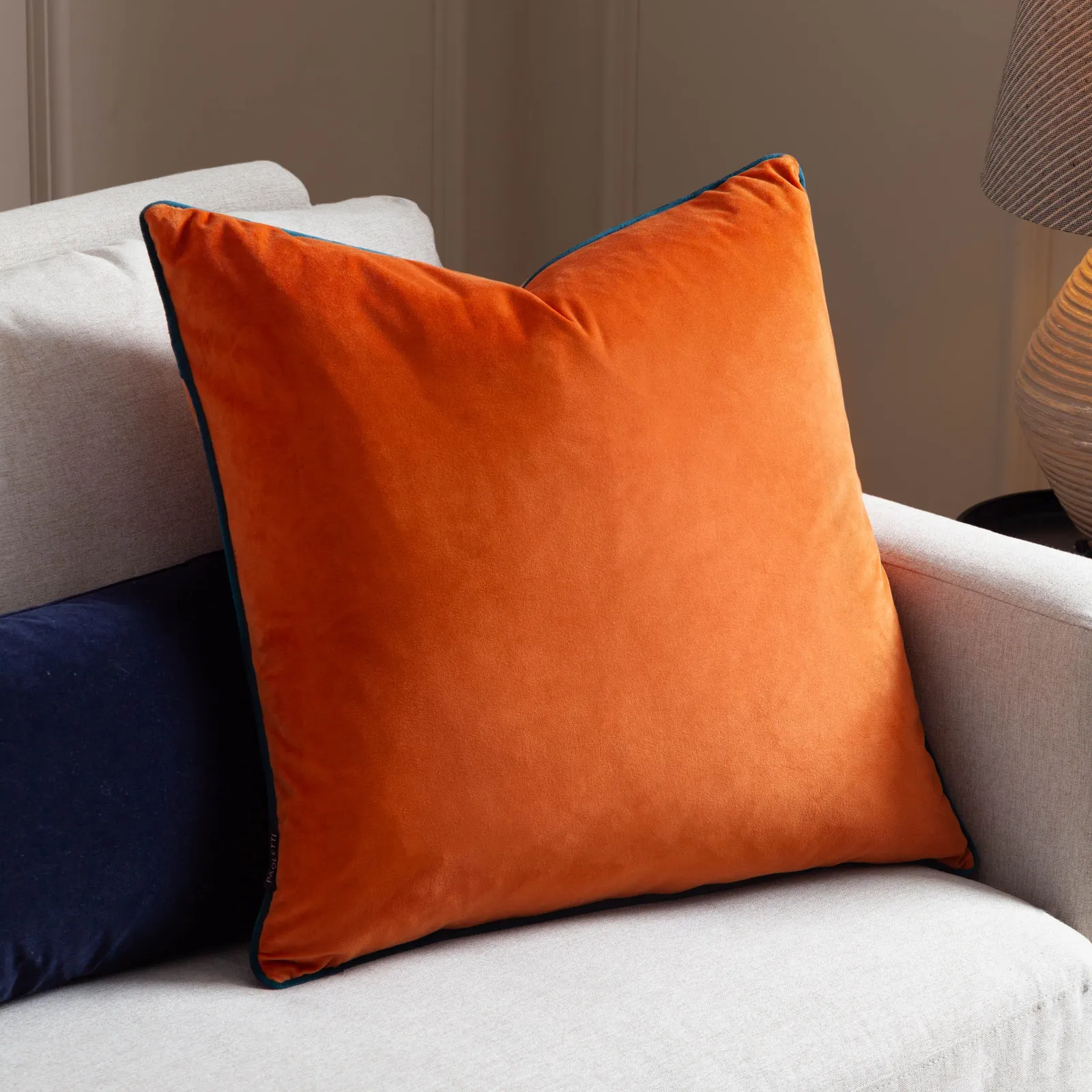Furn Meridian Velvet Piped Cushion in Coral