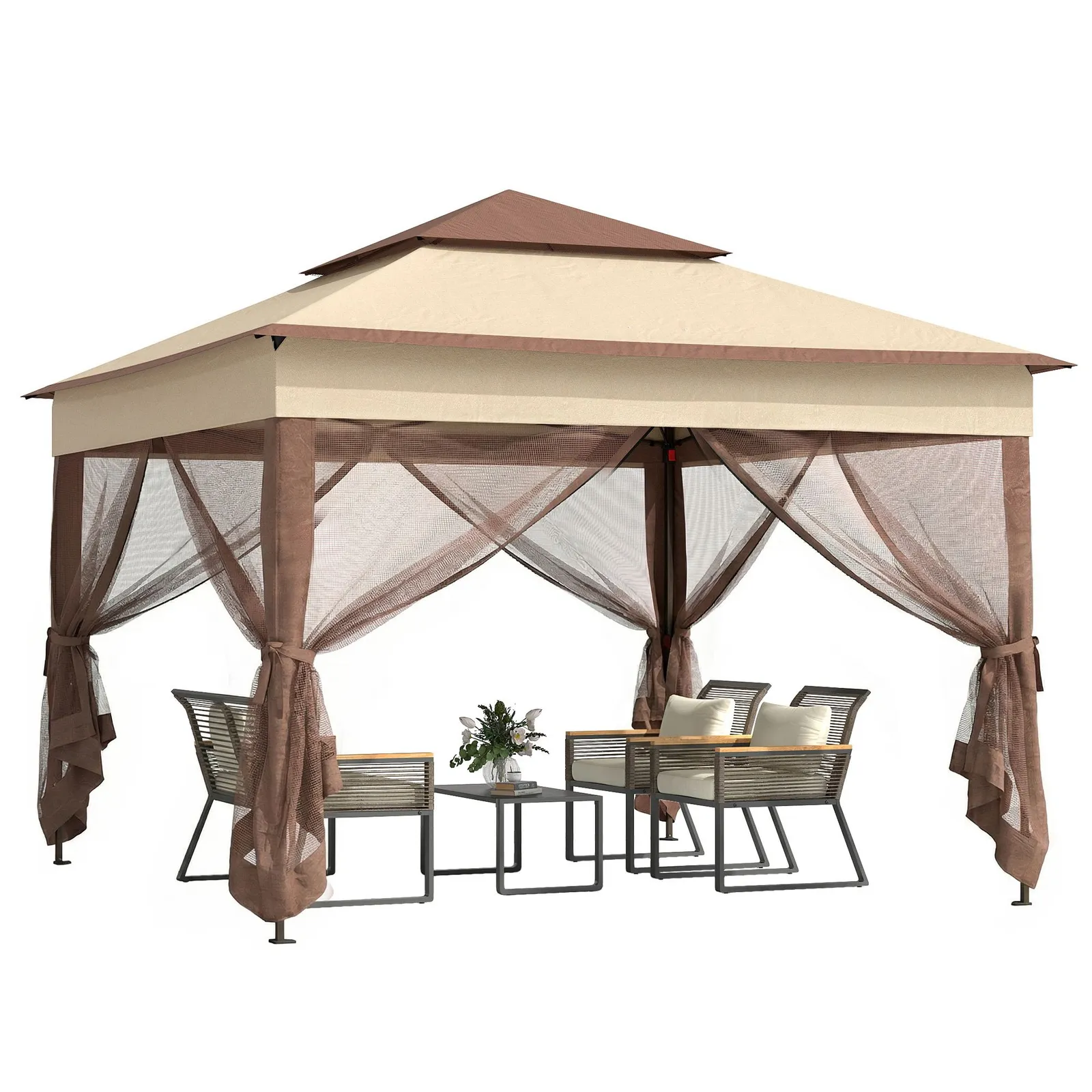 OUTSUNNY Garden Folding Tent Heavy Duty Pop Up Gazebo for Party in Khaki 2
