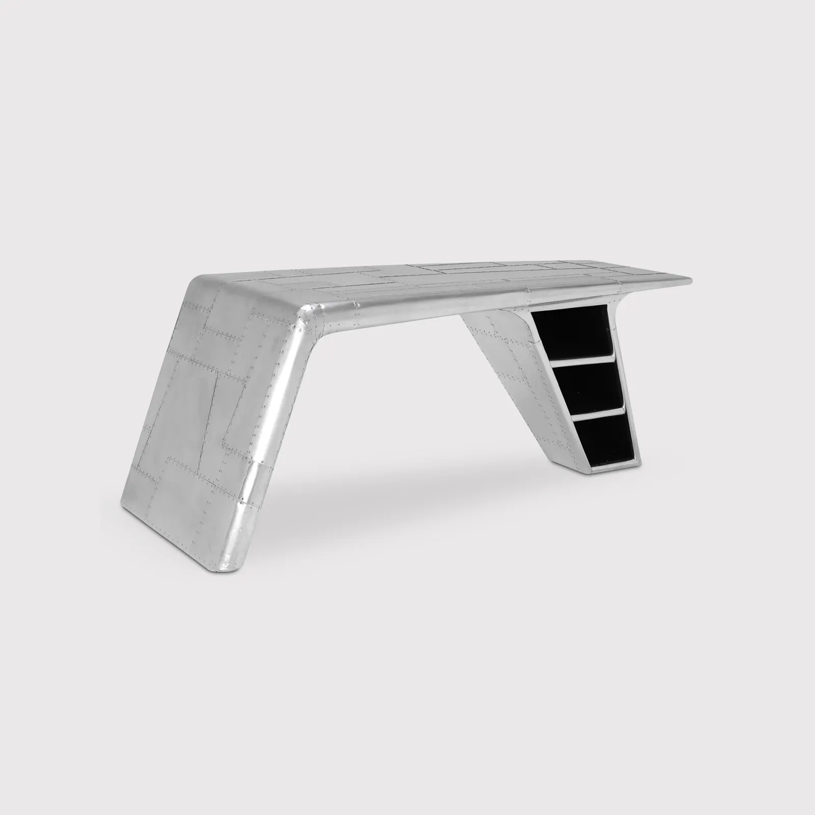 Timothy Oulton Aviator Blackhawk Valkyrie Desk, Silver Metal | Barker & Stonehouse