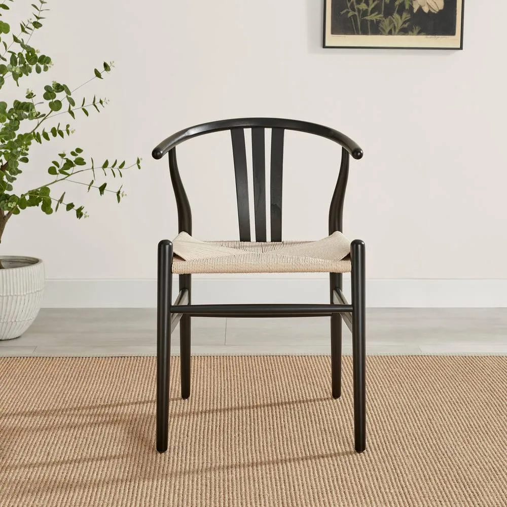 FurnitureboxUK 2x Caia Black Wood & Rope Wishbone Dining Chairs 4