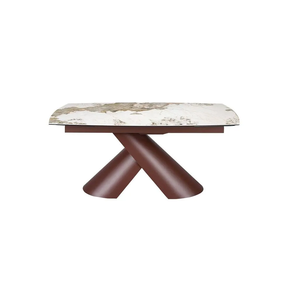Angel Cerda Extendable Barrel Porcelain Dining Table with Steel Legs in White 2
