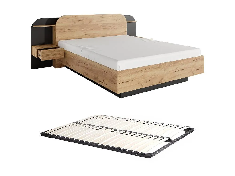 Vente-unique Bed With Bedside Tables 160 X 200 Cm - With Leds - Colours: Natural in Black 2