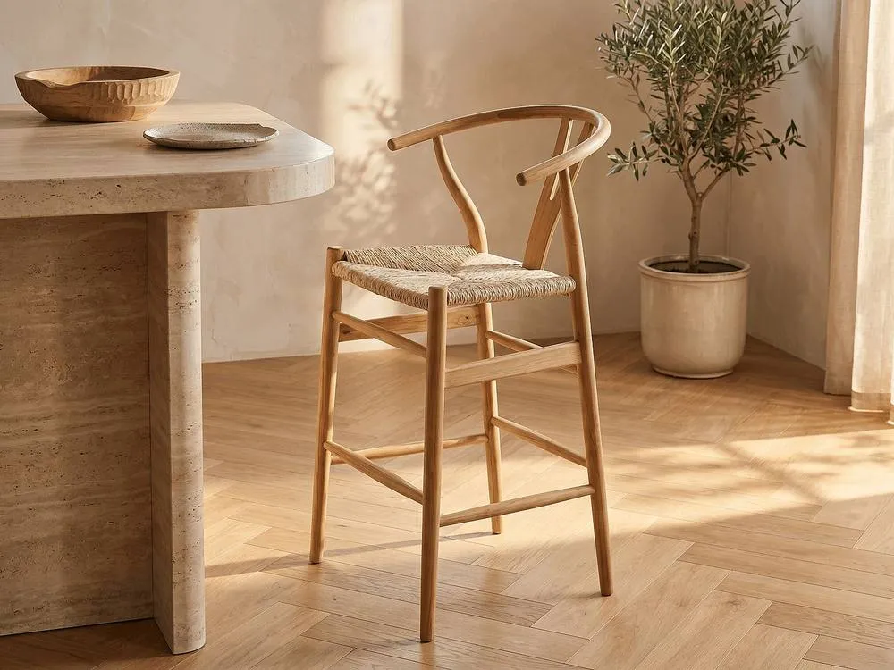 Vente-unique Teak & Wicker Bar Stool - Natural - POGIANA in Light Oak