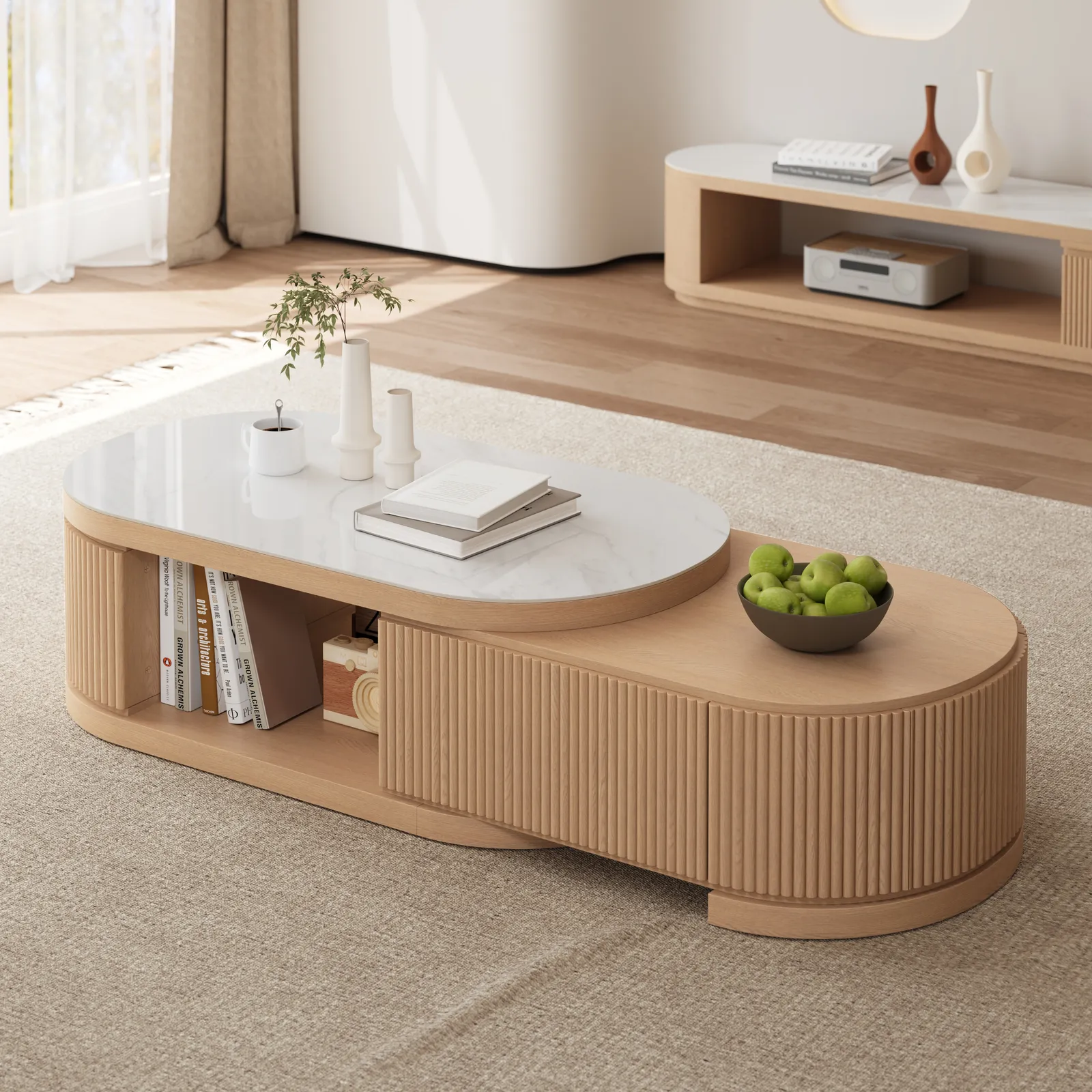 Velar 120 - 170 cm Extendable Coffee Table with Sintered Stone Top and Storage