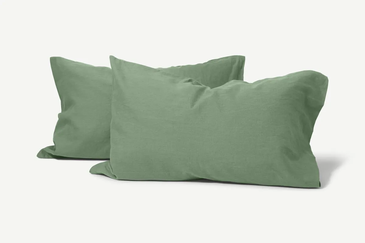 Tira Linen & Cotton Blend Pair of Pillowcases, Sage Green
