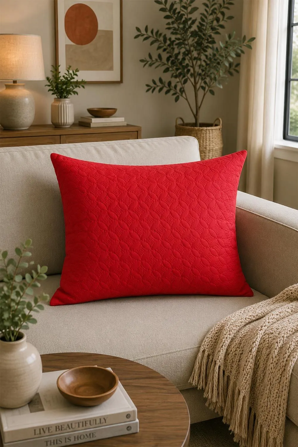 Homescapes Ultrasonic Quilted Embossed Cushion Cover in Red 2