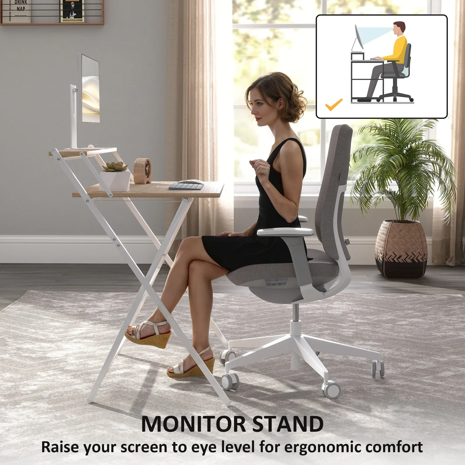 HOMCOM 81.5 cm Folding Computer Desk for Small Spaces Bedroom in Natural 6