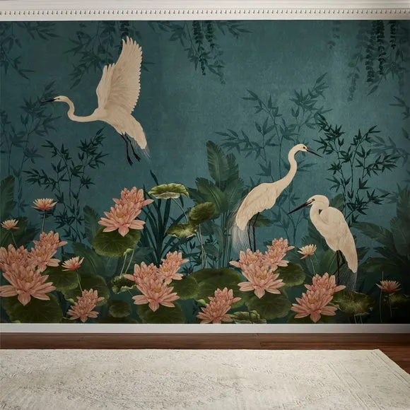 Cranberry and Laine Opulent Crane Wall Mural 2