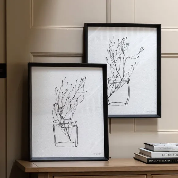 Cedar and Sage Set of 2 Botanical Linework Framed Prints
