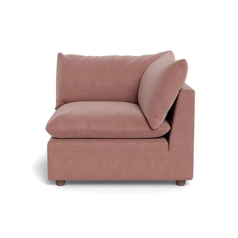 Heal's Astrid Corner Unit Smart Luxe Velvet Dusky Pink Walnut Stained Beech Feet 1