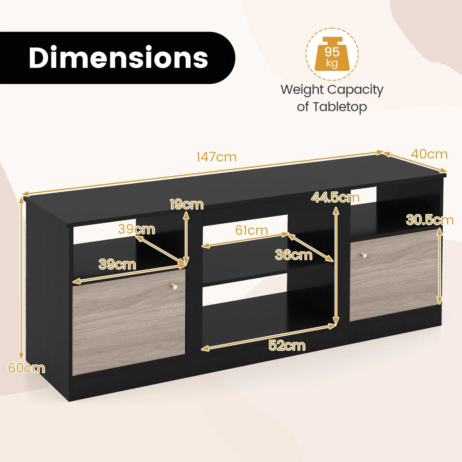 Costway Entertainment Center TV Stand w/ LED Lights for 65" TVs in Black 5
