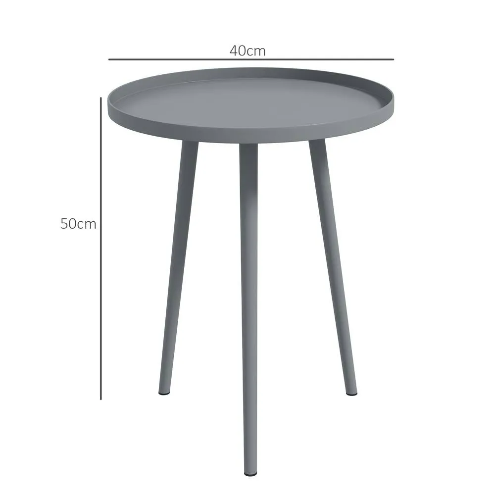 OUTSUNNY Round Garden Coffee Table, Outdoor Side Table with Rounded Edge in Grey 3