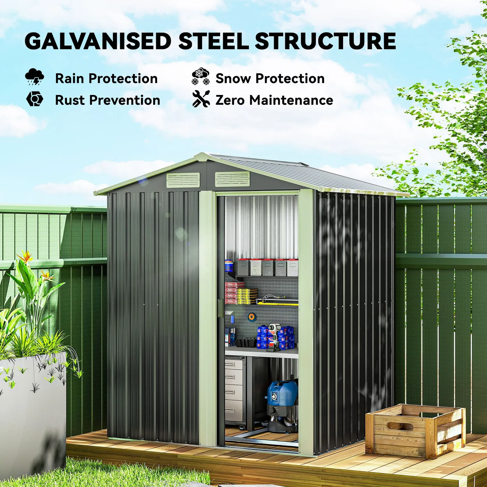 OUTSUNNY 5ft x 4.3ft Outdoor Metal Storage Shed with Sliding Door Sloped Roof in Grey 4