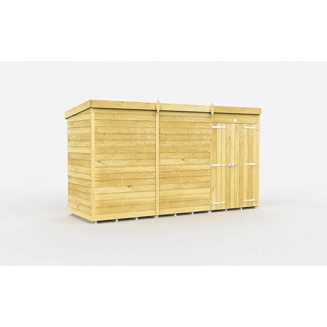 Buttercup Farm 12 x 4 Feet Pent Shed - Double Door W/O Window - L118 x W358 x H201 cm in Brown