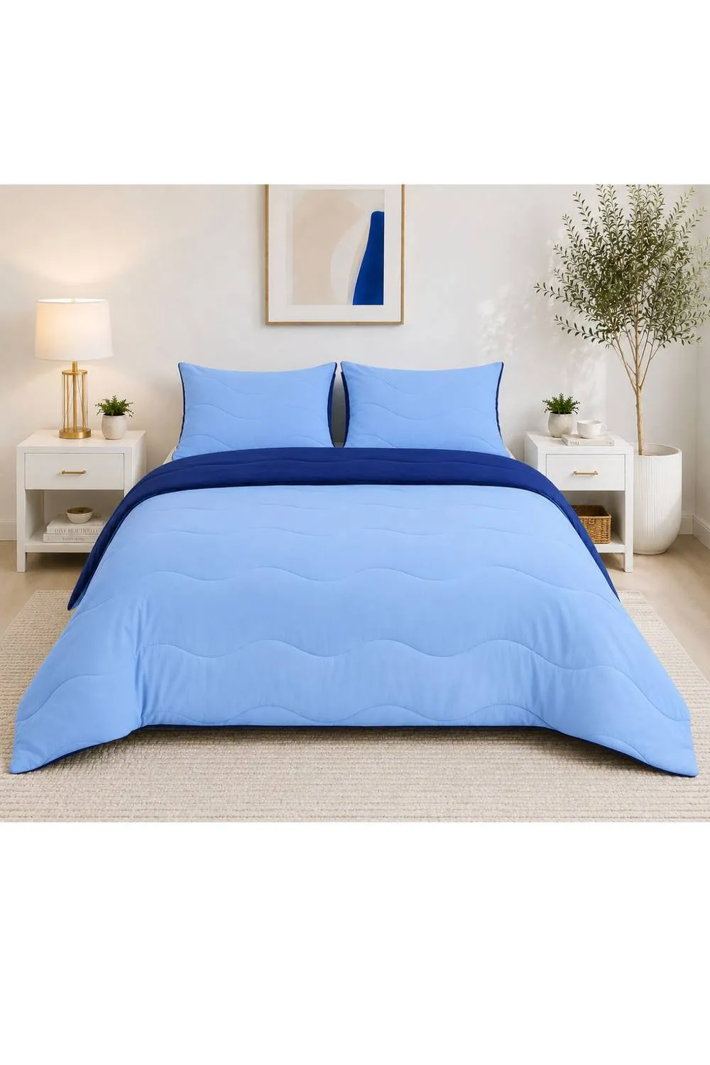Ezysleep 10.5 Tog Soft Coverless Reversible Duvet Set with Pillowcase Cover in Blue 3
