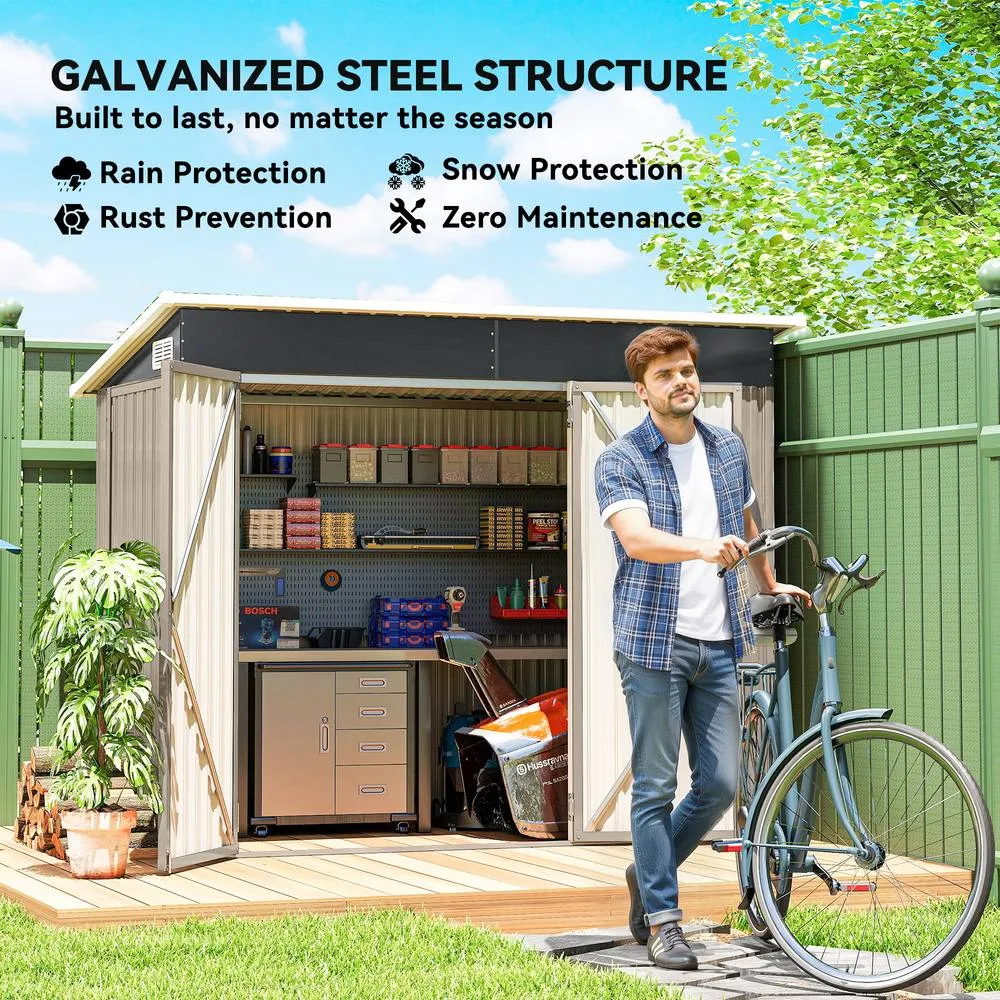 OUTSUNNY Outdoor Storage Shed, 7.5 x 4.3ft Metal Garden Shed in Light Grey 6