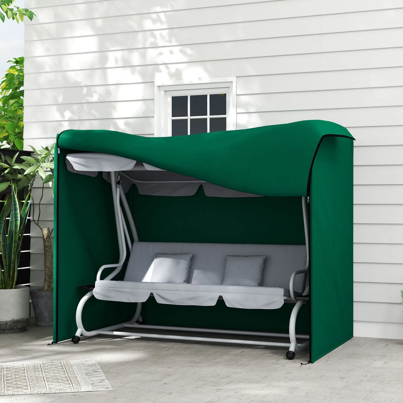 OUTSUNNY 3 Seater Garden Swing Cover, Windproof & Anti-UV, Green