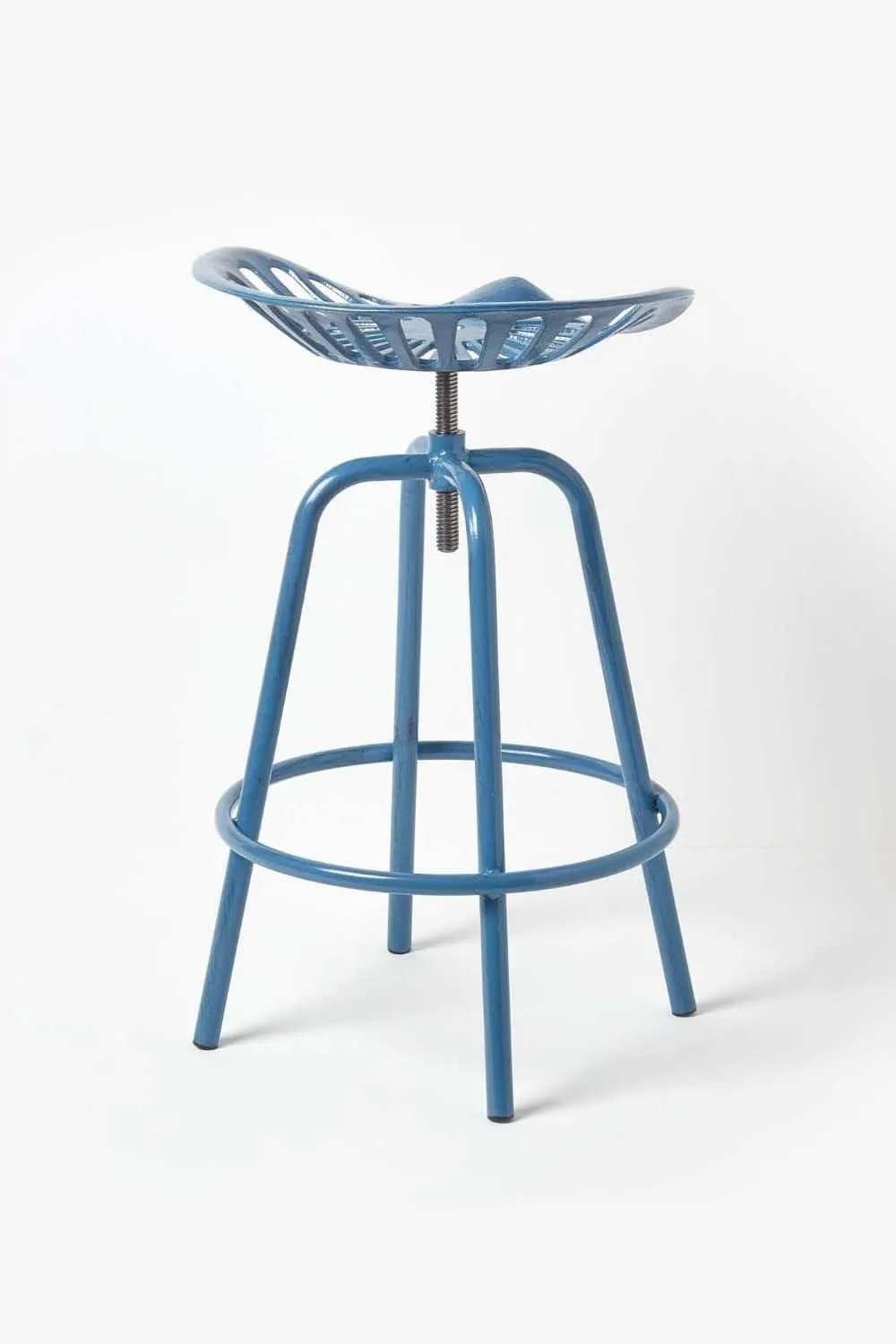 Homescapes Vintage Style Metal Adjustable Tractor Seat Bar Stool in Blue 5