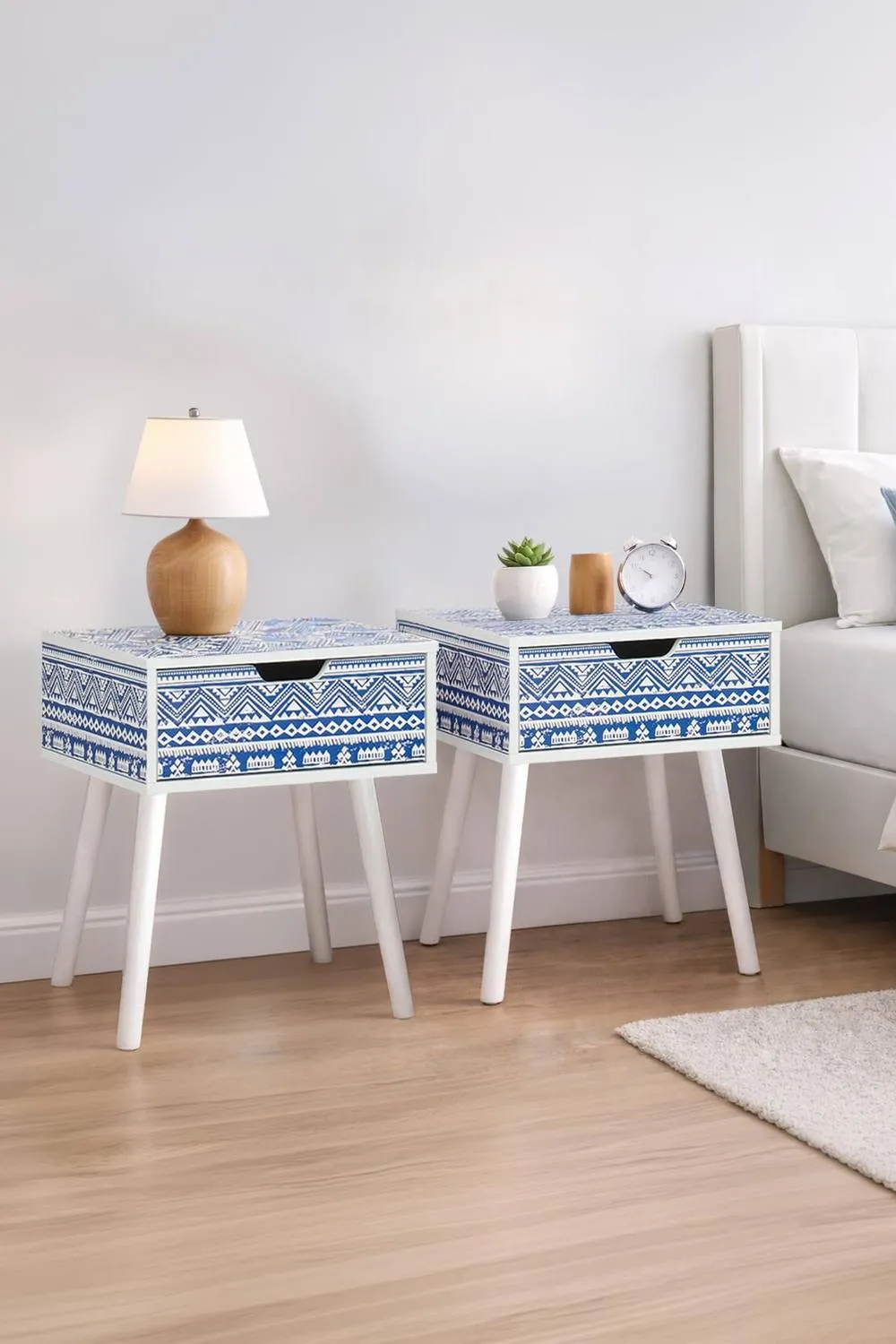Birlea Pair Santorini 1 Drawer Bedside Cabinet Chest Table Shabby Chic Blue