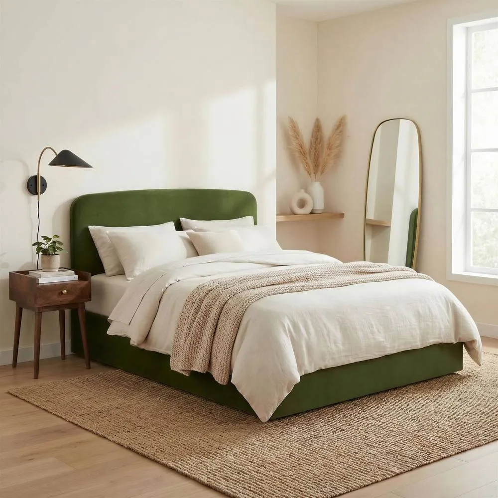 FurnitureboxUK Amelie Green Velvet Ottoman Double Bed Frame
