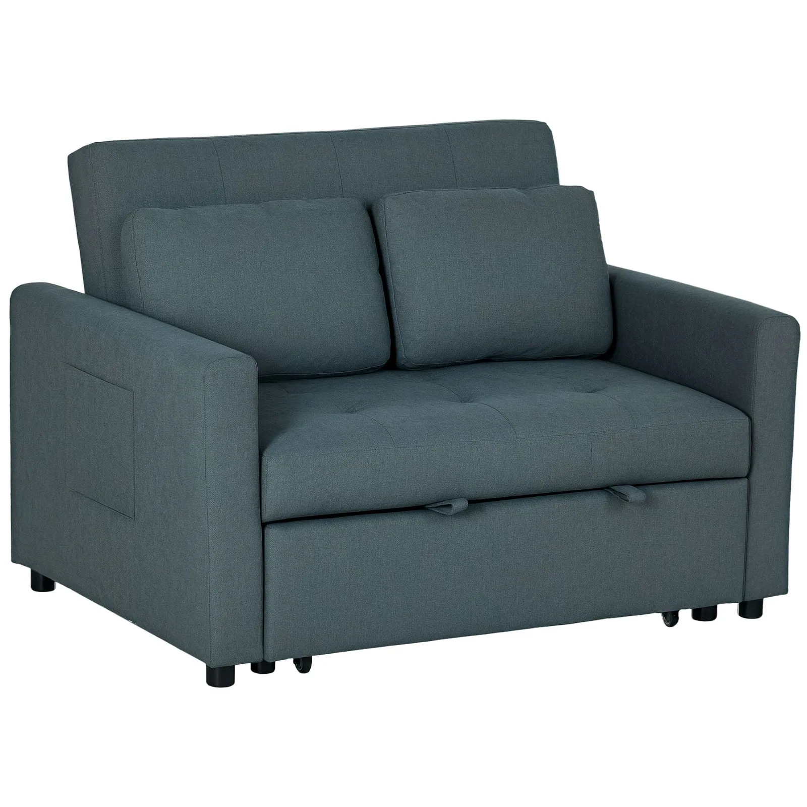 HOMCOM 2 Seater Sofa Bed Convertible Bed Settee with Cushions, Pockets in Grey 2