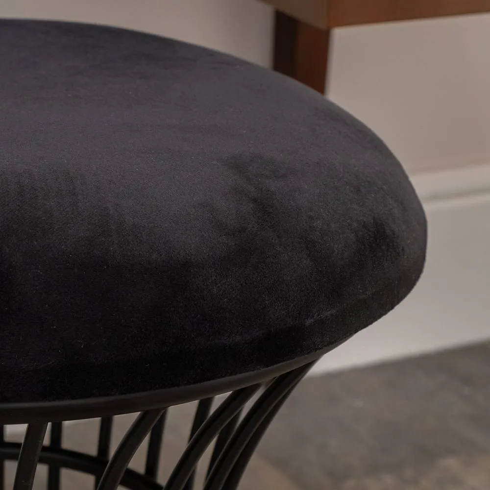 Melody Maison Black Metal Detailed Upholstered Dressing Table Stool 2