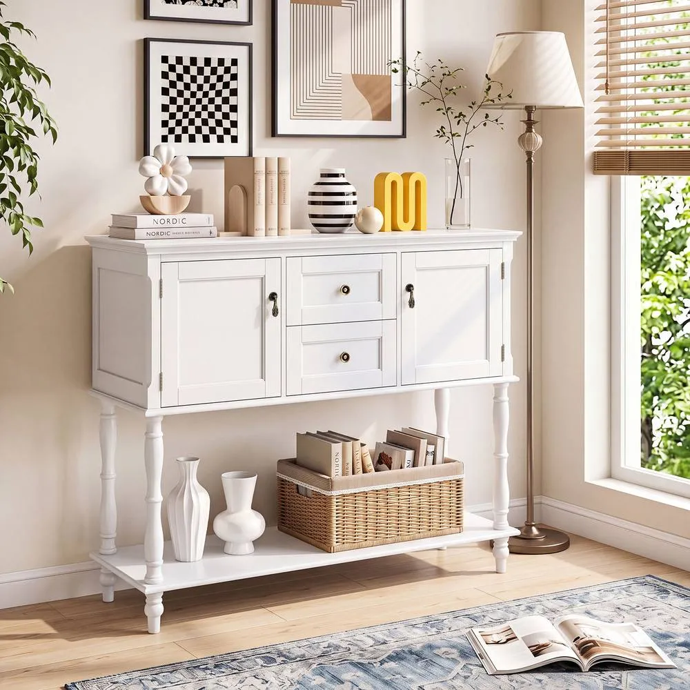 Costway Console Table 2 Drawers 2 Door Cabinets Storage Shelf in White 4