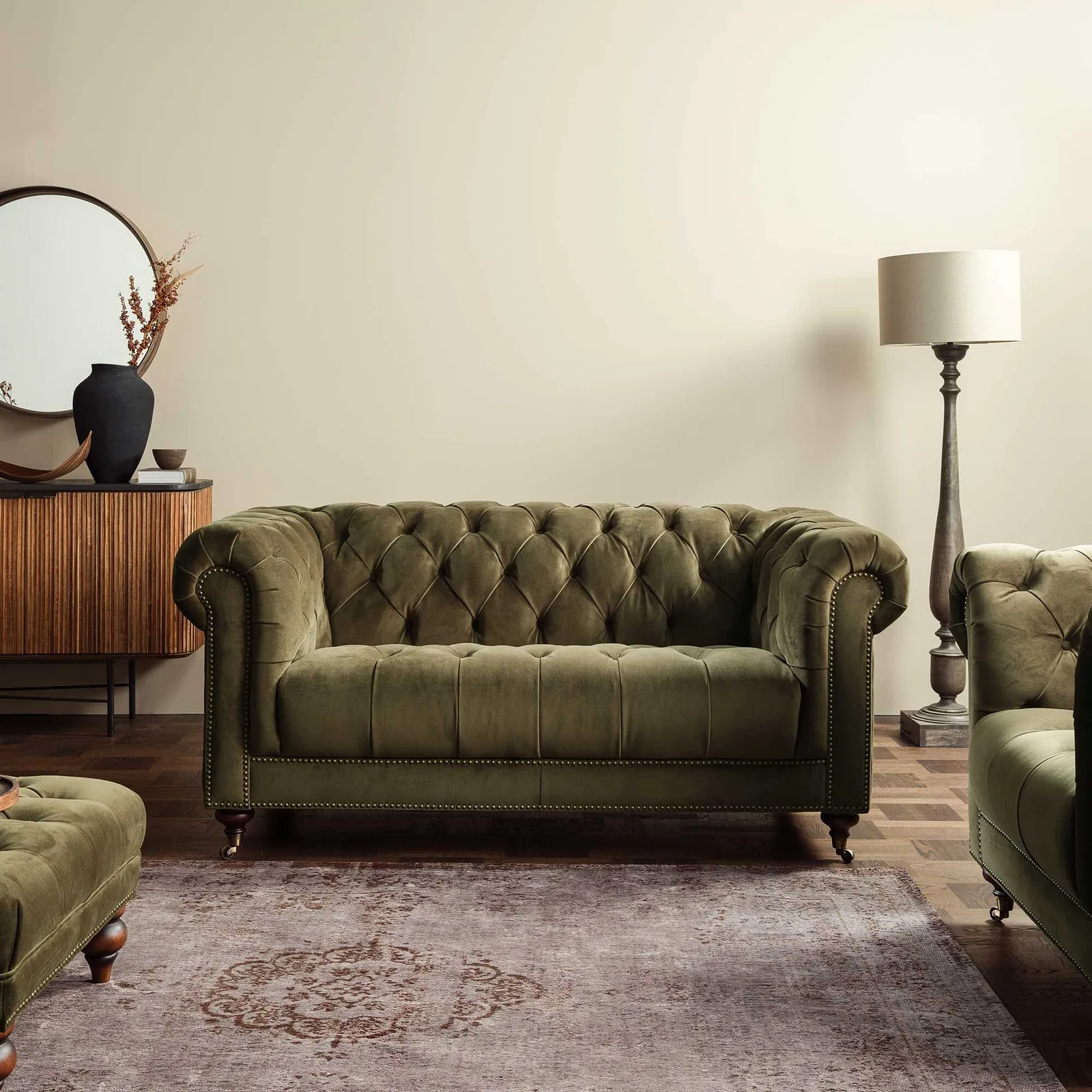 Ullswater 2 Seater Chesterfield Sofa, Green Velvet | Barker & Stonehouse 2