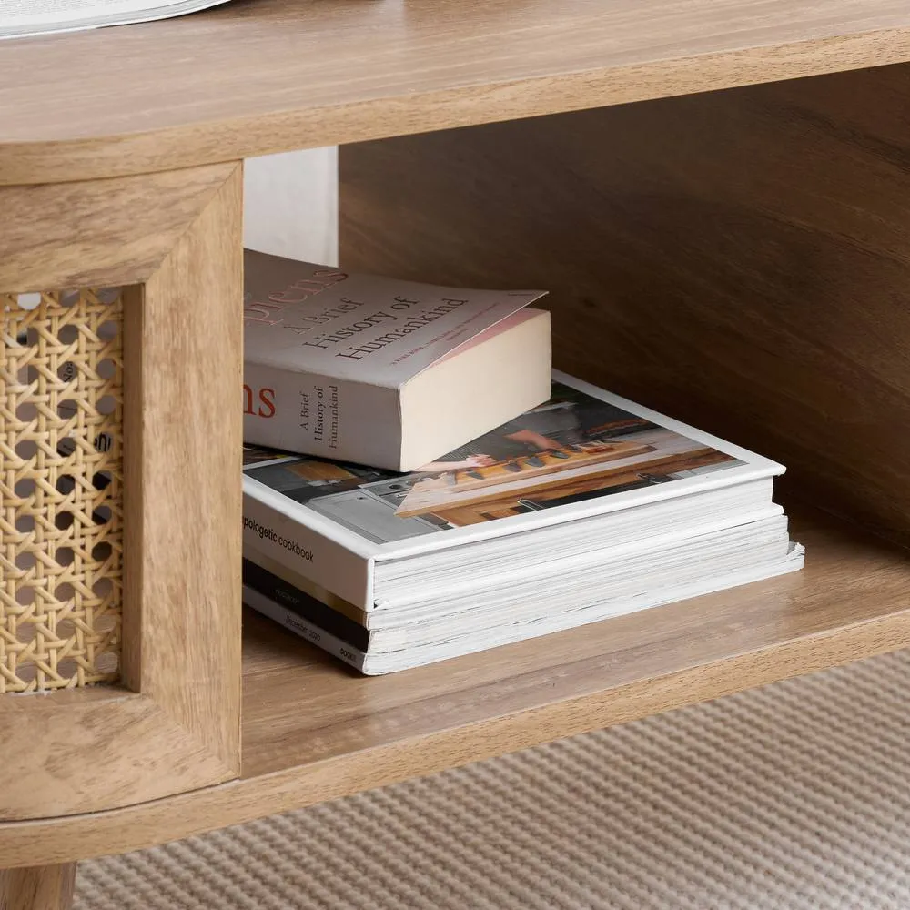 Birlea Rattan Coffee Table with Storage Curved Sark in Beige 4