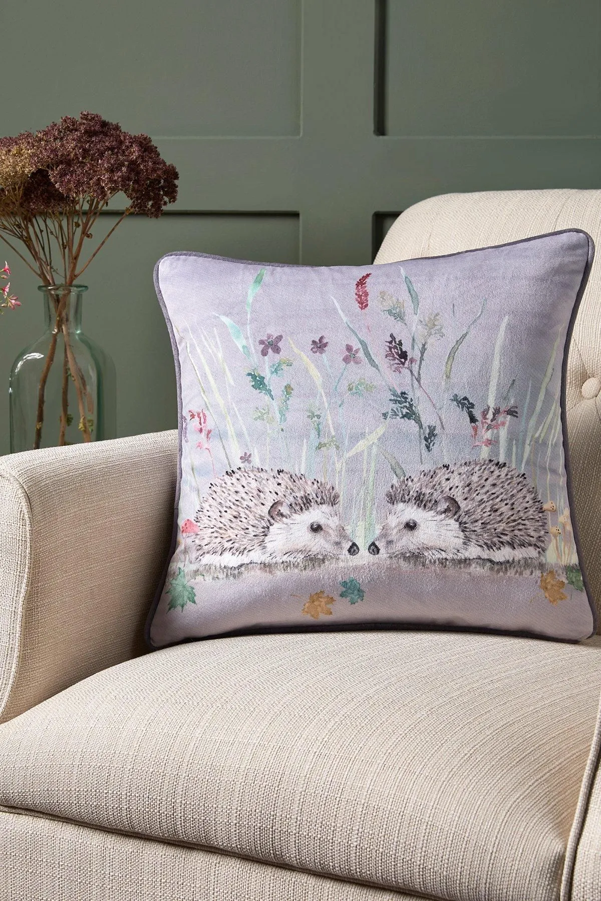 Dreams & Drapes 'Colville Hedgehog' Velvet Filled Cushion in Grey