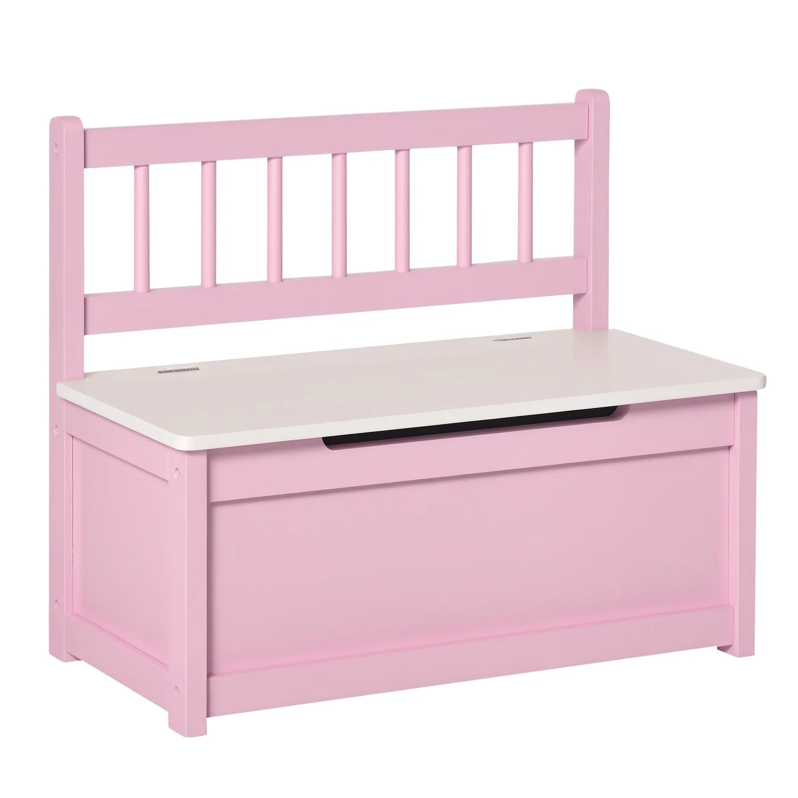 HOMCOM 2 In 1 Wooden Toy Box, Seat Bench Storage Chest w/ Pneumatic Rod in Pink 2