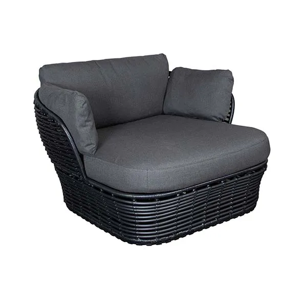 Cane Line Basket Garden Lounge Chair in Graphite with Grey Fabric