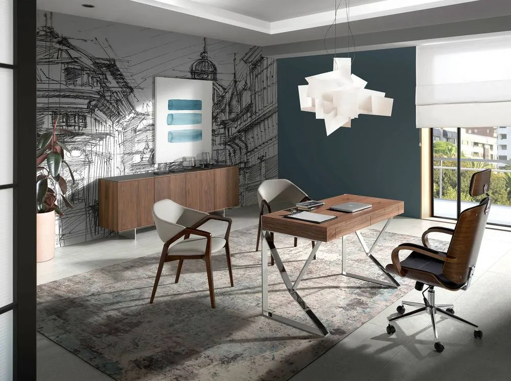 Angel Cerda Walnut Veneer Desk with Chrome-Plated Steel Legs in Brown 4