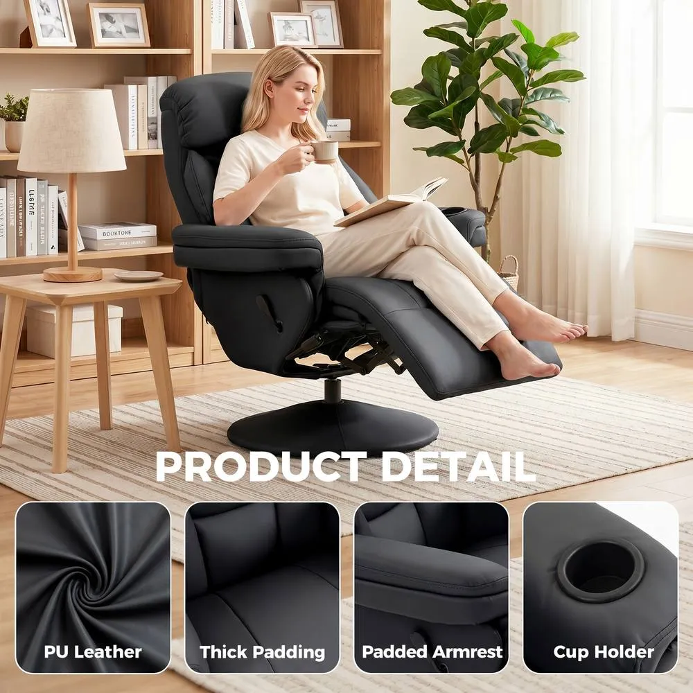 HOMCOM Upholstered Reclining Armchair with Adjustable Backrest, Black 5