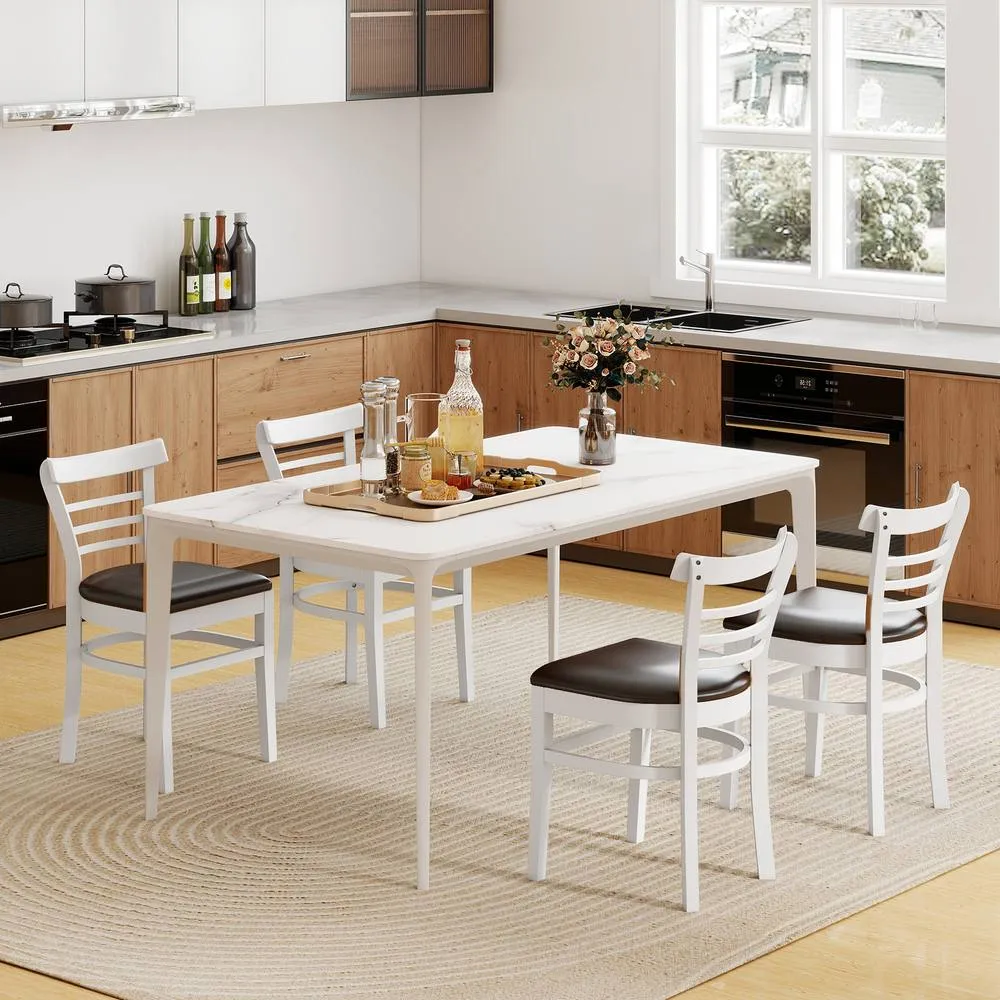 Costway Modern Dining Chair Set of 2 PU Leather Upholstered Kitchen Chair in White 5