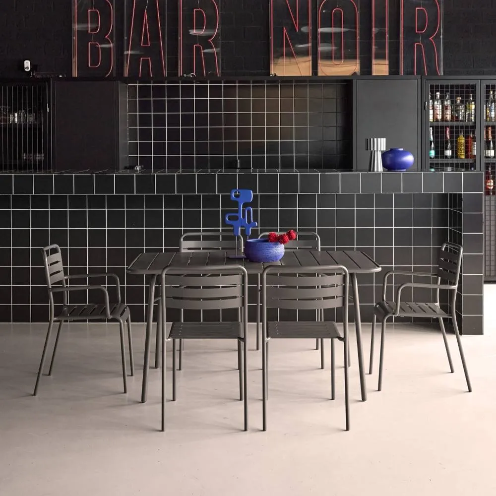 sweeek 6-seater metal garden table set with 6 chairs in Dark Grey