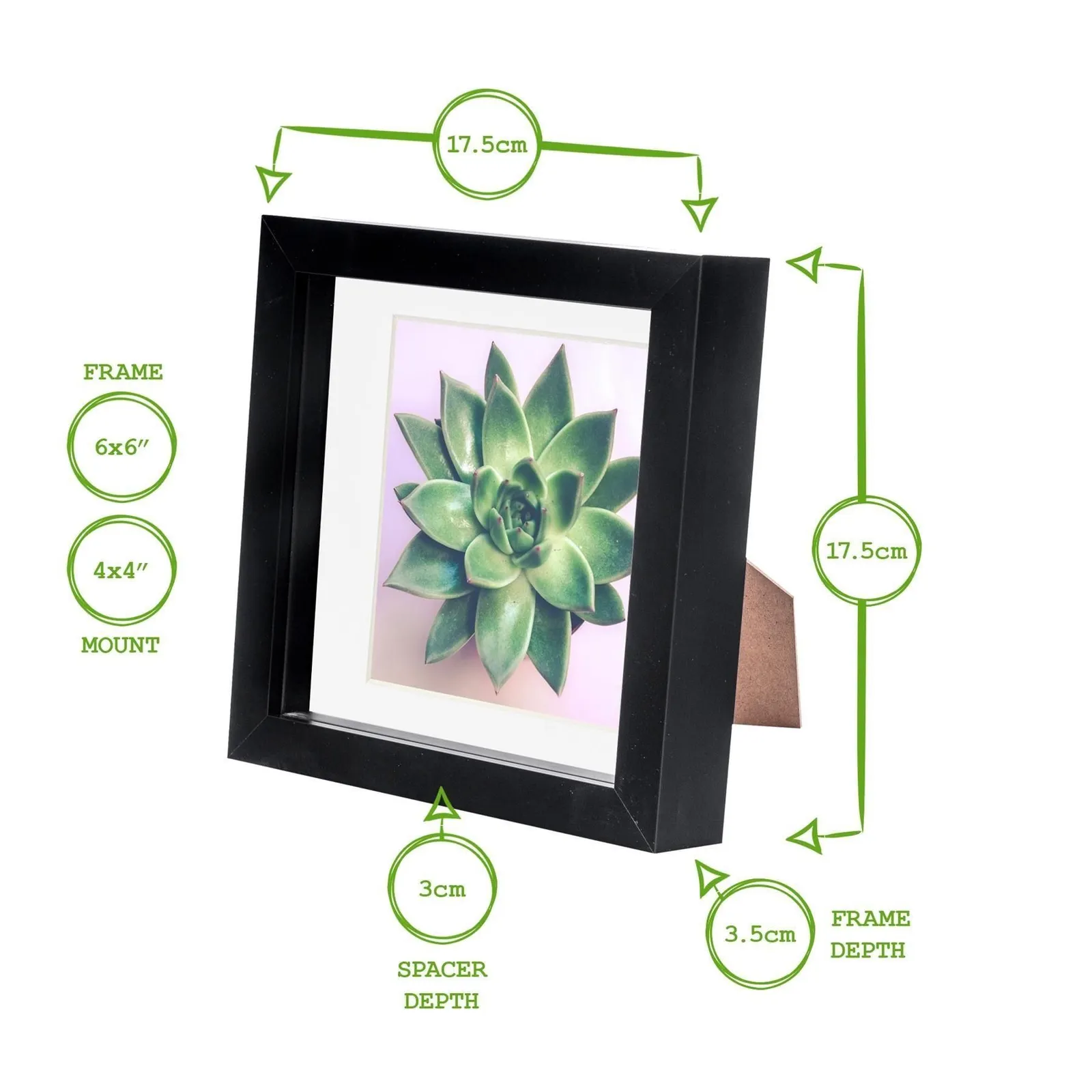 Nicola Spring 3D Box Photo Frames - 6 x 6" with 4 x 4" Mount - White Mount - Pack of 5 in Black 4